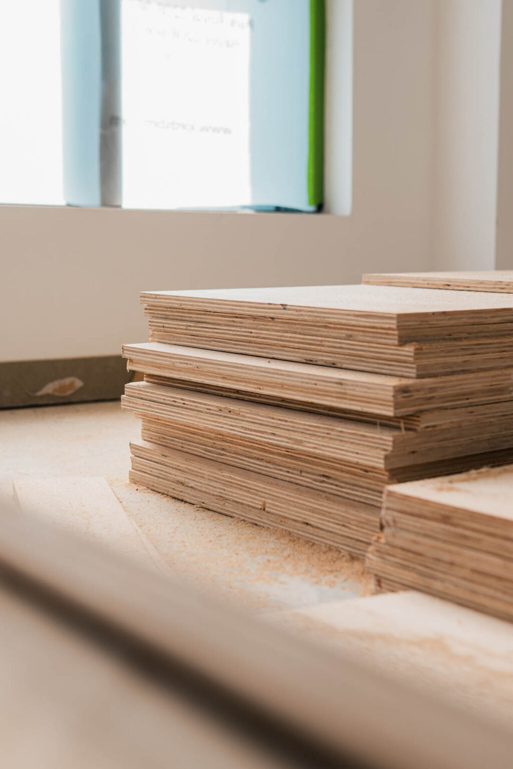 Stack of wooden boards on a construction site, building material